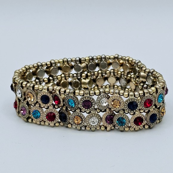 Jeweled Bracelet Vintage Rhinestone Patchwork Seed Bead Stretch Jewelry Boho - Picture 4 of 9